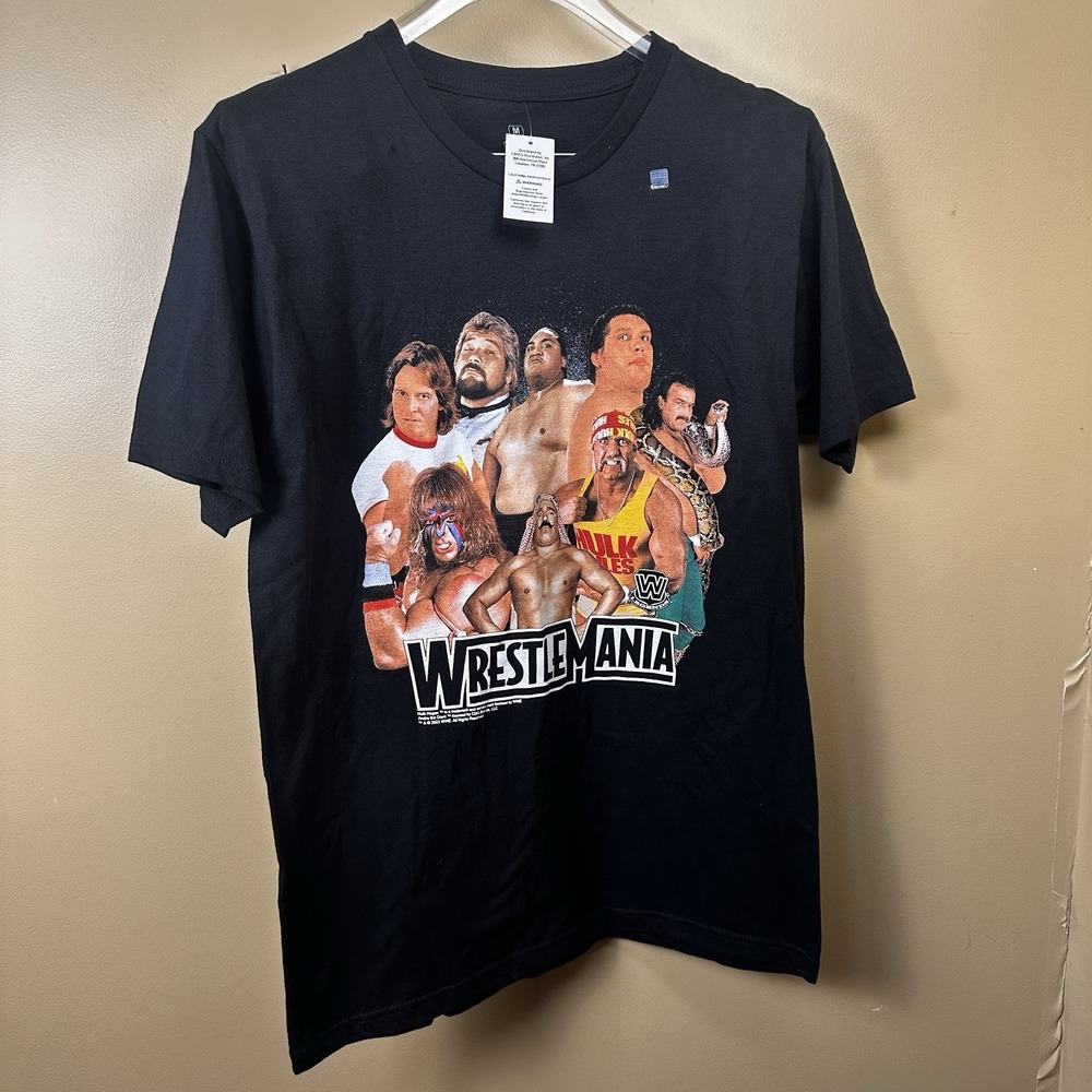 NWT WWE Legends Wrestlemania Black T-Shirt Sz‎ Medium Hulk Hogan Andre The Giant - Picture 2 of 9